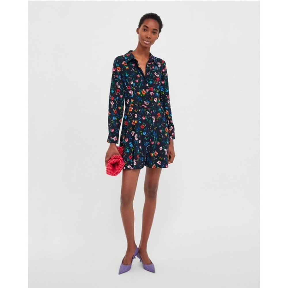 Zara Floral Navy Dress. Size Xs Style 2392/138/330